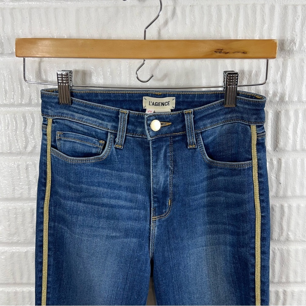 L’agence Margot Racer Stripe High Rise Ankle Skinny Neptune 25 - Picture 5 of 8